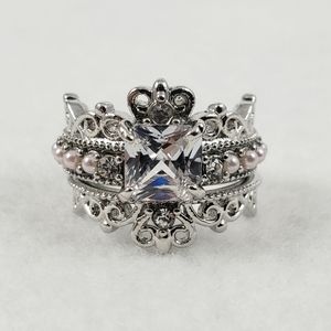 (2pc) Princess Cut Pearl Ring Set